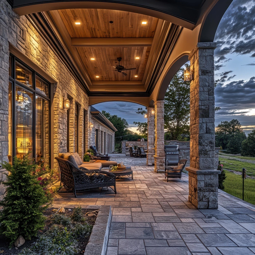 Custom stone paver patio walkway built by Patios Dallas in Dallas TX with decorative outdoor hardscape design
